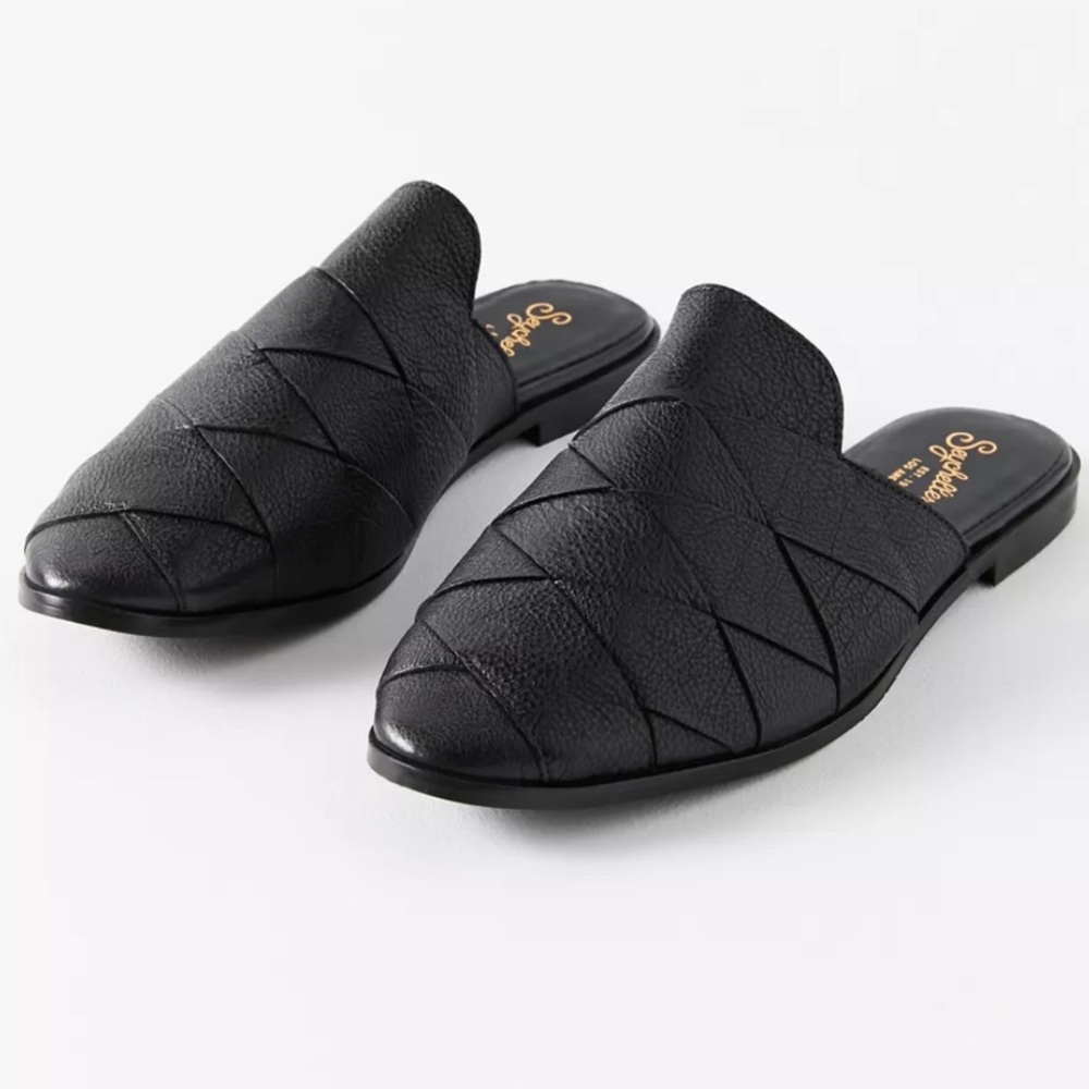 Seychelles Black Woven Leather Mules